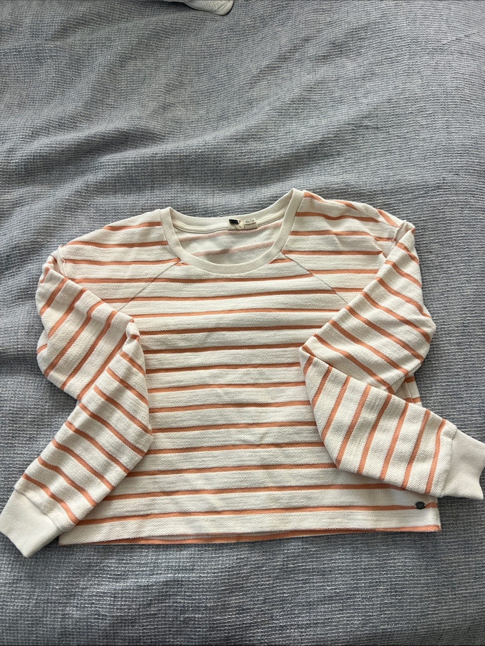 Roxy Cream & Peach Striped Long-Sleeve Top